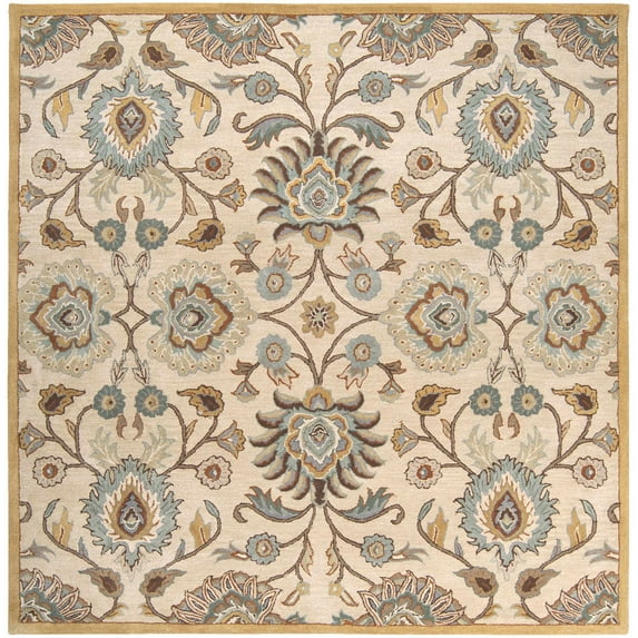Hauteloom Elkins Wool Living Room, Bedroom Farmhouse Area Rug - Traditional Floral Carpet - Bohemian Paisley Vibe - Brown, Cream, Beige, Orange, Gray - 8' Square