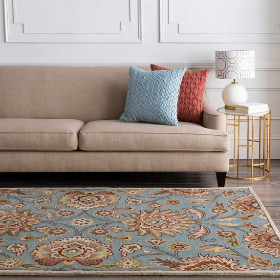 Hauteloom Elkins Wool Living Room, Bedroom Farmhouse Area Rug - Traditional Floral Carpet - Bohemian Paisley Vibe - Brown, Orange, Blue, Terra Cotta, Cream - 6' x 9'