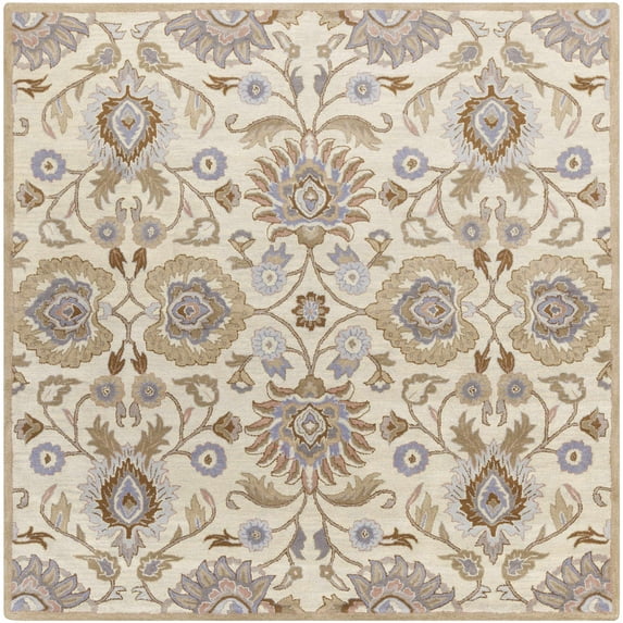 Hauteloom Elkins Wool Living Room, Bedroom Farmhouse Area Rug - Traditional Floral Carpet - Bohemian Paisley Vibe - Brown, Pink, Cream, Beige - 6' Square