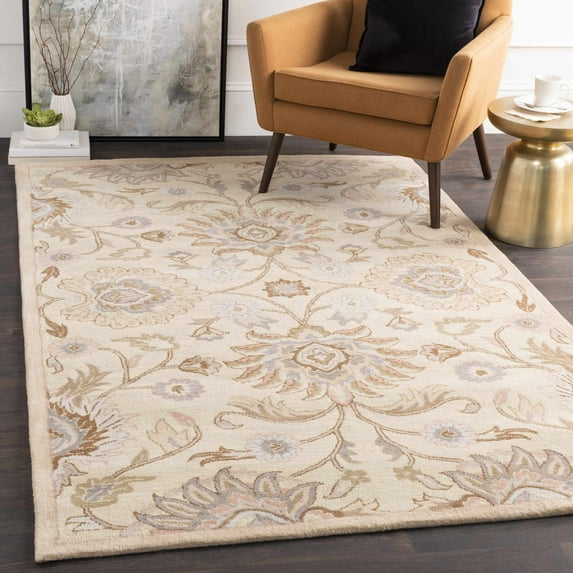 Hauteloom Elkins Wool Living Room, Bedroom Farmhouse Area Rug - Traditional Floral Carpet - Bohemian Paisley Vibe - Brown, Pink, Cream, Beige - 9' x 12'