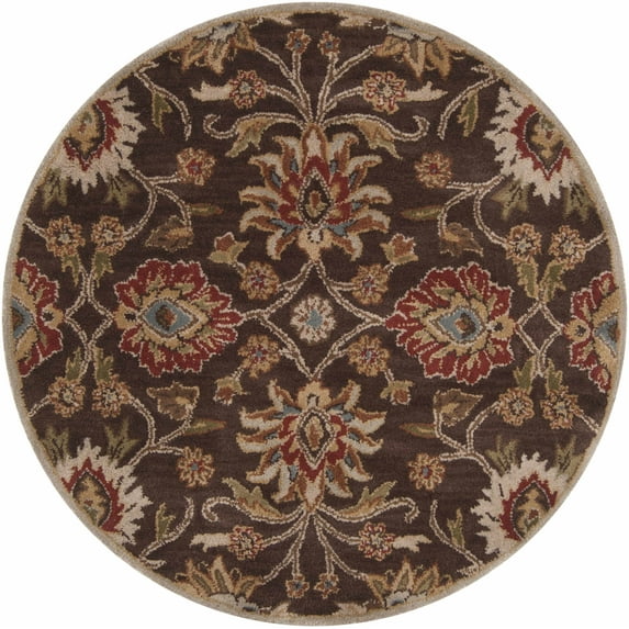 Hauteloom Elkins Wool Living Room, Bedroom Farmhouse Area Rug - Traditional Floral Carpet - Bohemian Paisley Vibe - Brown, Pink, Purple, Green, Brown - 4' Round