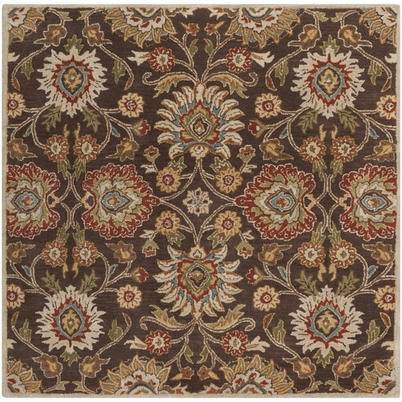 Hauteloom Elkins Wool Living Room, Bedroom Farmhouse Area Rug - Traditional Floral Carpet - Bohemian Paisley Vibe - Brown, Pink, Purple, Green, Brown - 8' Square