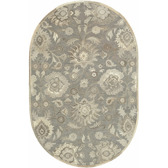 Hauteloom Elkins Wool Living Room, Bedroom Farmhouse Area Rug - Traditional Floral Carpet - Bohemian Paisley Vibe - Gray, White, Brown, Neutral - 6' x 9' Oval