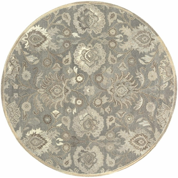 Hauteloom Elkins Wool Living Room, Bedroom Farmhouse Area Rug - Traditional Floral Carpet - Bohemian Paisley Vibe - Gray, White, Brown, Neutral - 8' Round