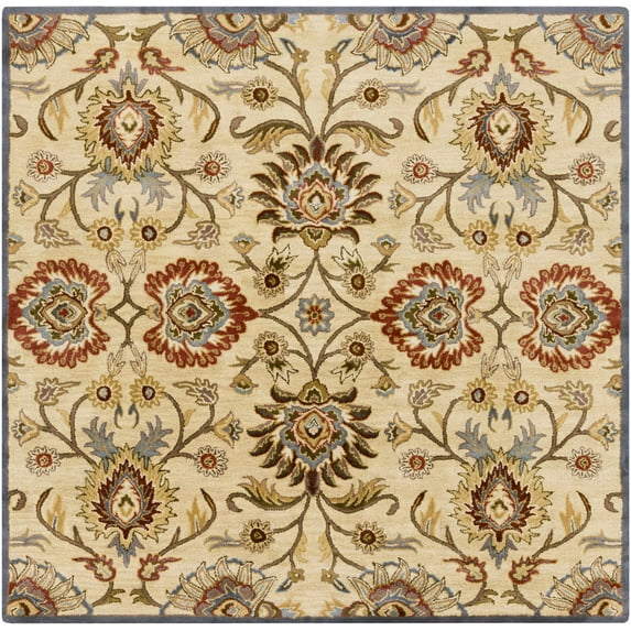 Hauteloom Elkins Wool Living Room, Bedroom Farmhouse Area Rug - Traditional Floral Carpet - Bohemian Paisley Vibe - Green, Red, Brown, Terra Cotta, Brick Red - 4' Square