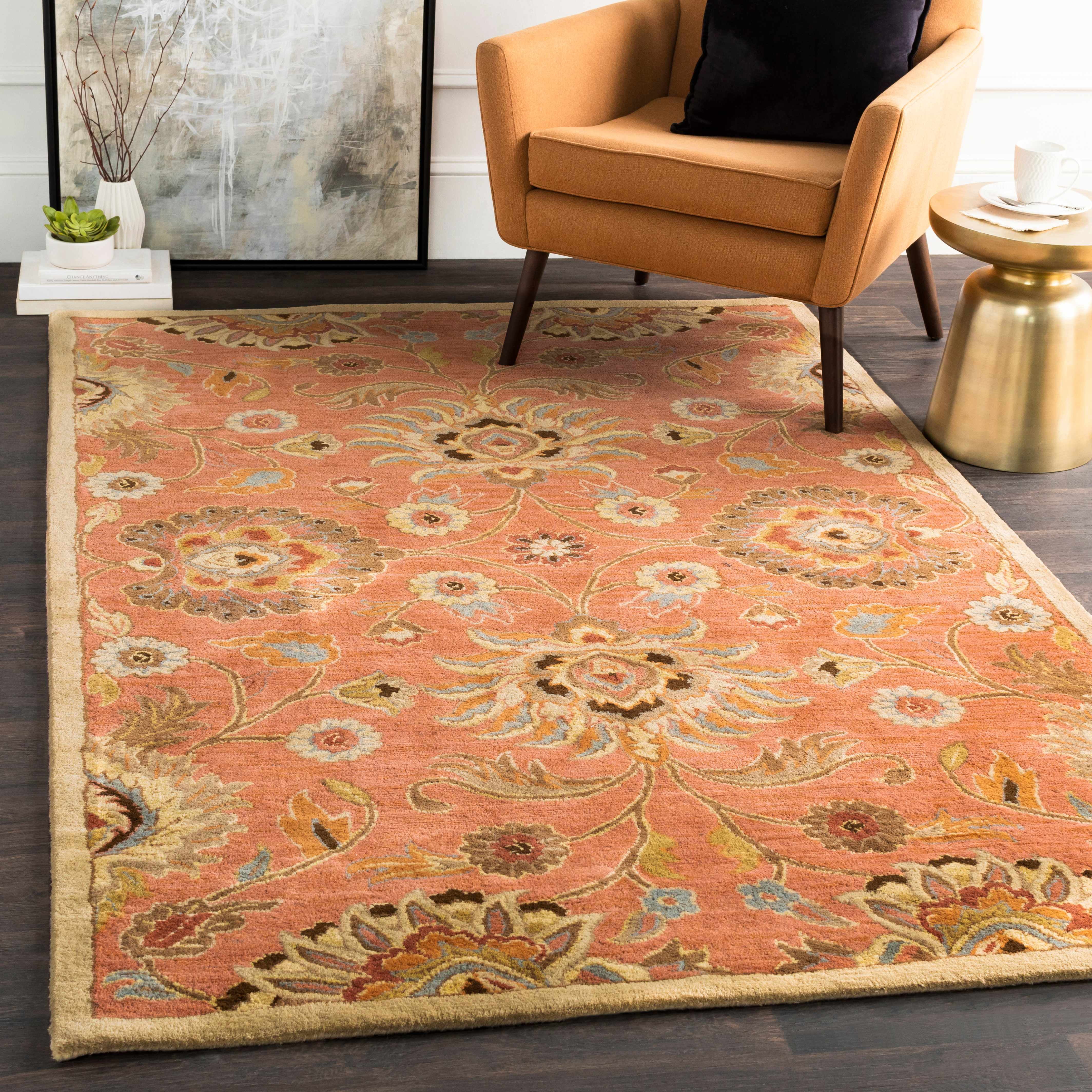 Handmade Burnt Orange and Beige Wool 10' x 14' Area Rug