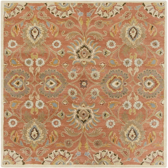 Hauteloom Elkins Wool Living Room, Bedroom Farmhouse Area Rug - Traditional Floral Carpet - Bohemian Paisley Vibe - Orange, Cream, Red, Blue, Brown, Salmon - 9'9" Square