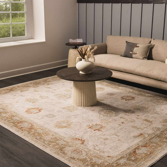 Hauteloom Elloree Living Room, Bedroom Area Rug - Traditional - Olive, Denim, Rust - 18" x 18" Sample