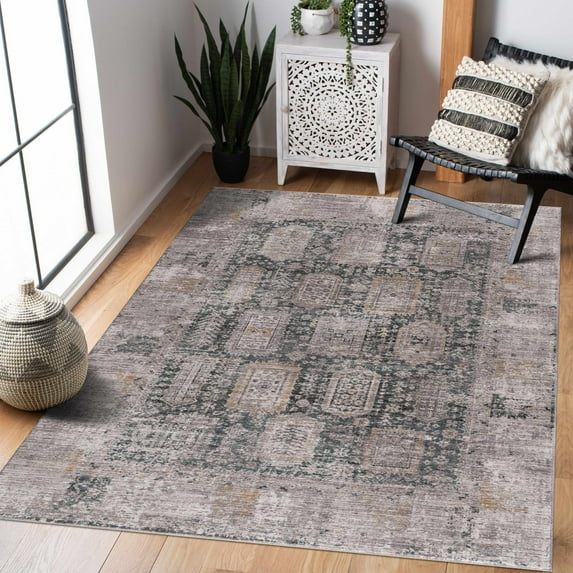 Hauteloom Elsu Living Room, Bedroom Area Rug - Traditional - Lambswool, Taupe, Gray - 5'3" x 7'9"