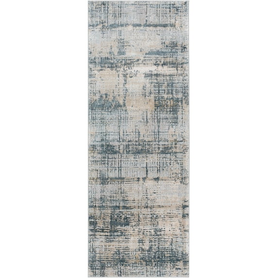 Hauteloom Eltham Hallway, Kitchen Runner Rug - Modern Abstract Carpet - Gray, Beige, Blue - 2'7" x 10'