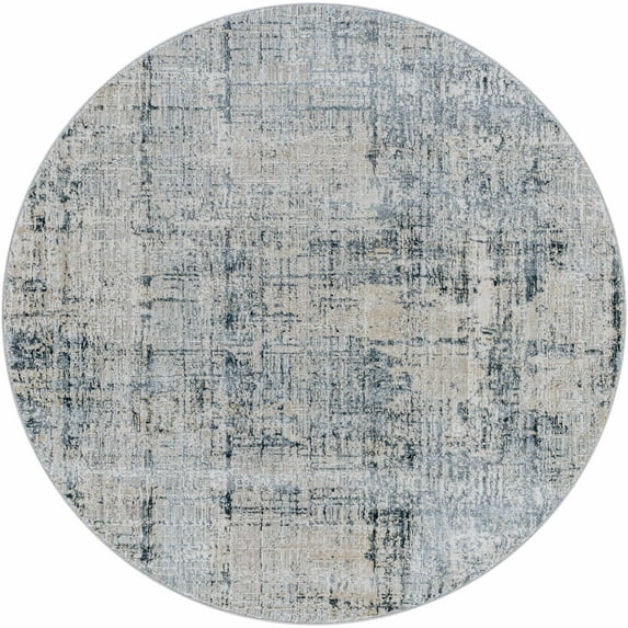 Hauteloom Eltham Living Room, Bedroom Area Rug - Modern Abstract Carpet - Gray, Beige, Blue - 7'10" - Round
