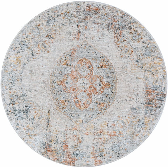 Hauteloom Ely Living Room, Bedroom Area Rug - Gray, Beige, Red - 5'3"-Round
