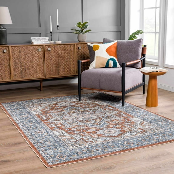 Hauteloom Ember Living Room, Bedroom Machine Washable Area Rug - Multi, Gray - 6'7"-Round