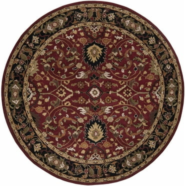 Hauteloom Encinitas Wool Living Room, Bedroom Area Rug - Traditional - Black, Beige, Purple - 4'-Round