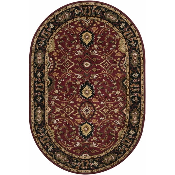 Hauteloom Encinitas Wool Living Room, Bedroom Area Rug - Traditional - Black, Beige, Purple - 8' x 10'-Oval