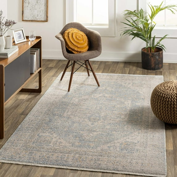 Hauteloom Enya Living Room, Bedroom Area Rug - Traditional - Light Blue, Light Gray, Navy - 5'3" x 7'