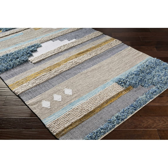 Hauteloom Ephraim Wool Living Room, Bedroom Area Rug - Bohemian, Transitional - Black, White, Mustard - 8' x 10'