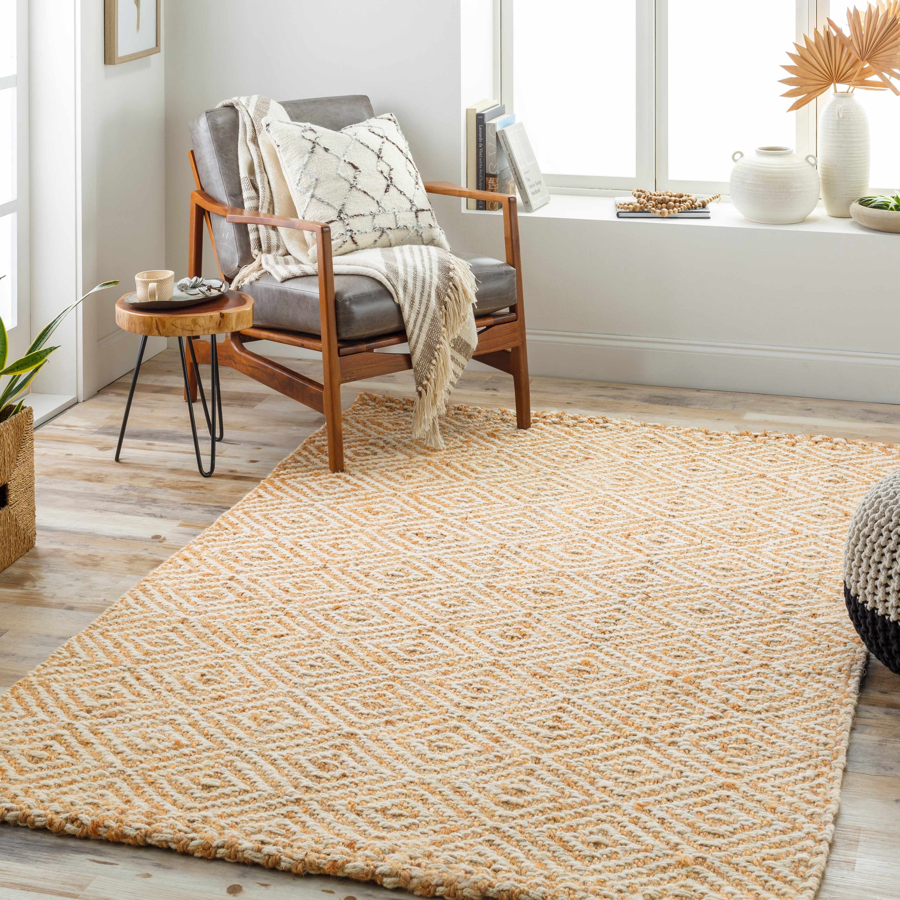 Hauteloom Eriko Jute Living Room, Bedroom Area Rug - Beige, Orange - 2' x 3'
