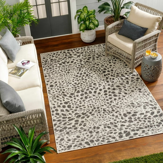 Hauteloom Erno Living Room, Bedroom Patio Outdoor Area Rug - Contemporary - Black White, Rose Cream, Cloud Gray - 2' x 2'11"