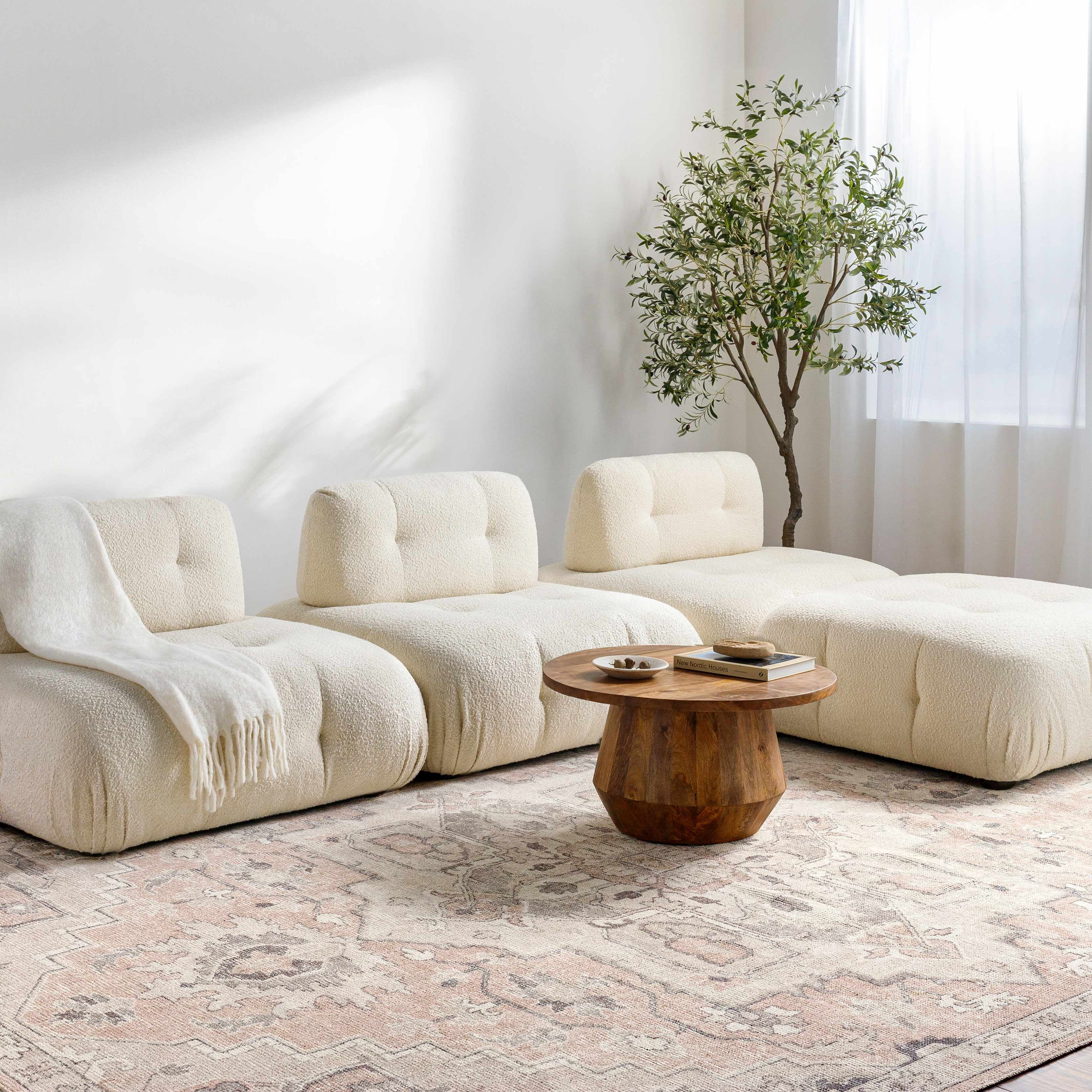 Elle Medallion Taupe Synthetic Rectangle Area Rug