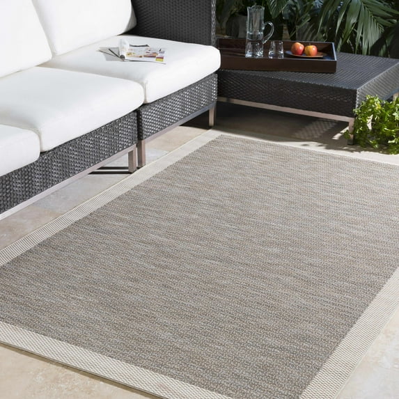 Hauteloom Escalon Living Room, Bedroom Patio Outdoor Area Rug - Border - Gray, Beige - 7'10" x 10'10"