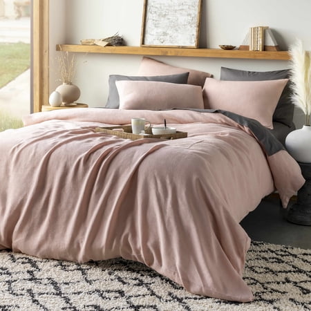 Hauteloom Estaca Bedding Bed Pillows Set of 2 - Natural Fiber Linen Bedding - Pale Pink, Peach - 26" X 26"