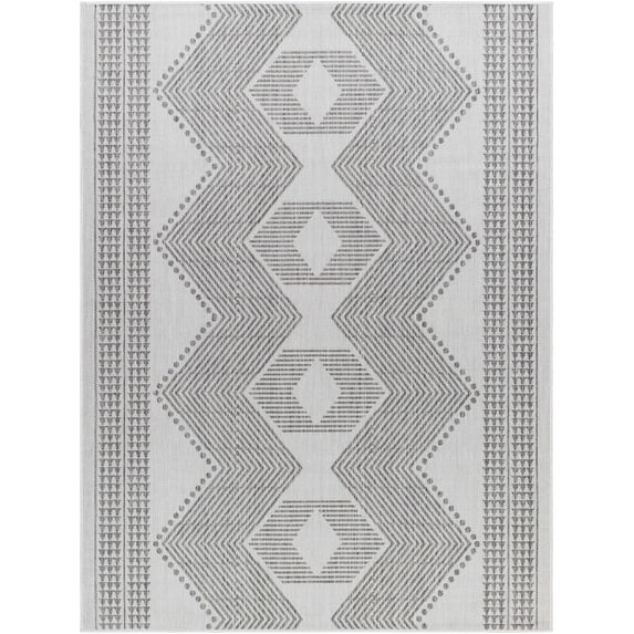 Hauteloom Evana Living Room, Bedroom Patio Outdoor Area Rug - Bohemian, Transitional - Off White, Medium Gray, Light Gray - 18" Sample
