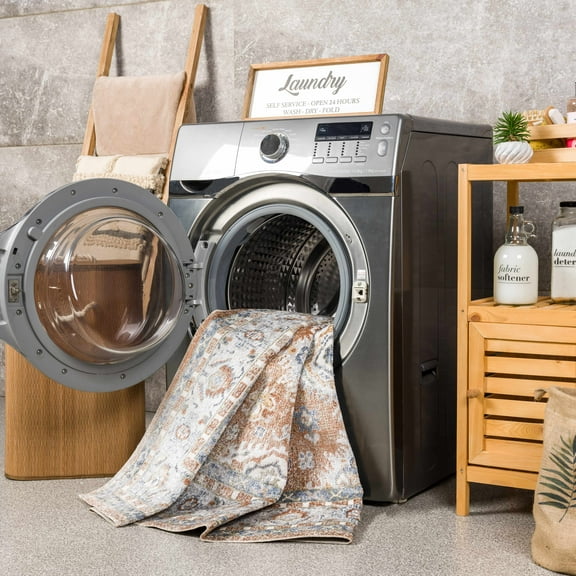 Hauteloom Ezio Living Room, Bedroom Machine Washable Area Rug - Farmhouse - Rust, Mustard, Off White - 18" Sample