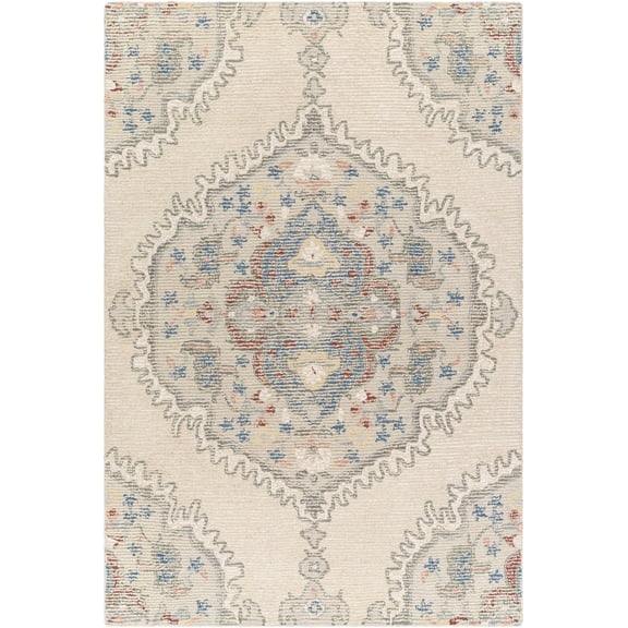 Hauteloom Eztli Wool Living Room, Bedroom Area Rug - Traditional - Bone, Dark Gray, Cloud Gray - 2' x 3'