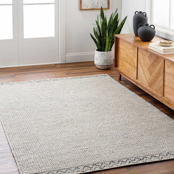 Hauteloom Fadia Recycled Material Living Room, Bedroom Area Rug - Contemporary - Light Gray, Cloud Gray, Eggplant - 6' x 9'