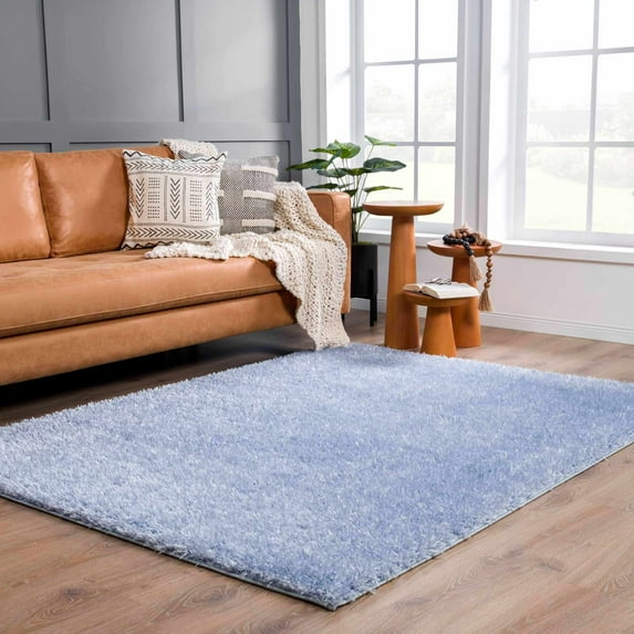 Hauteloom Faina Machine Washable Solid Shag Rug - Plain Living Room Bedroom Shaggy Area Rug - Fluffy Plush High Pile Carpet - Aqua, Blue - 6'7" x 9'