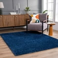thumbnail image 1 of Hauteloom Faina Machine Washable Solid Shag Rug - Plain Living Room Bedroom Shaggy Area Rug - Fluffy Plush High Pile Carpet - Dark Blue - 5'3" x 7', 1 of 19