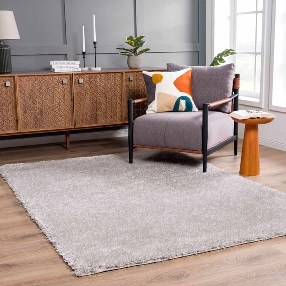 Hauteloom Faina Machine Washable Solid Shag Rug - Plain Living Room Bedroom Shaggy Area Rug - Fluffy Plush High Pile Carpet - Grey, Light Gray - 9'3" x 12'