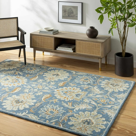 Hauteloom Fanny Wool Living Room, Bedroom Area Rug - Traditional - Beachhouse, Muted Blue, Slate - 18" x 18" Sample