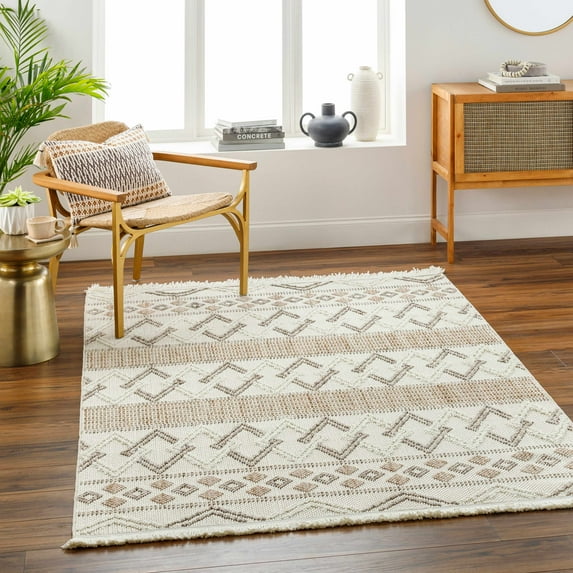 Hauteloom Faruq Living Room, Bedroom Area Rug - Bohemian, Transitional - Bone, Multi Brown, Driftwood - 5'2" x 7'
