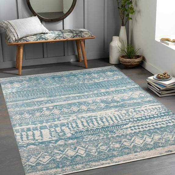 Hauteloom Fatsa Living Room, Bedroom Machine Washable Area Rug - Blue, Gray - 7'10" x 10'