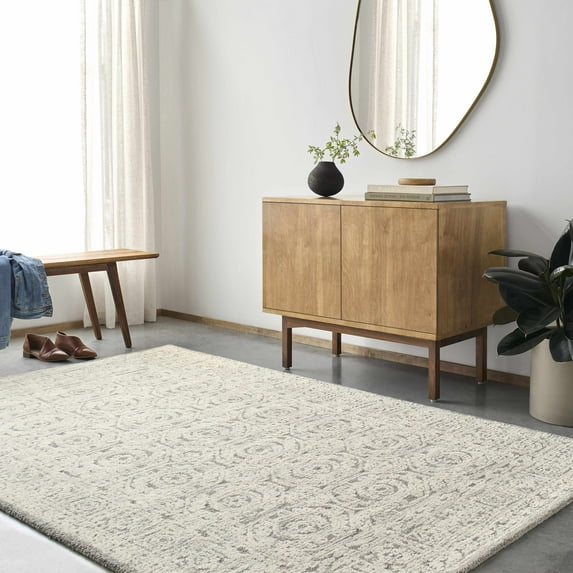 Hauteloom Femke Wool Living Room, Bedroom Area Rug - Traditional - Bone - 8' x 10'