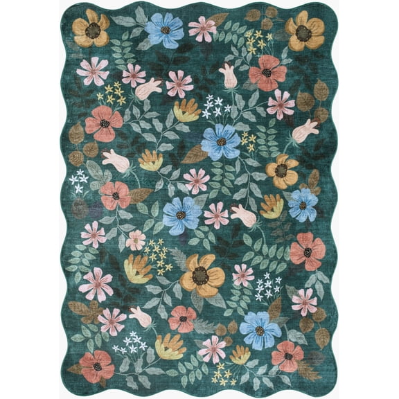Hauteloom Fergie Living Room, Bedroom Machine Washable Area Rug - Contemporary - Teal, Coral, Sky Blue - 2' x 2'11"