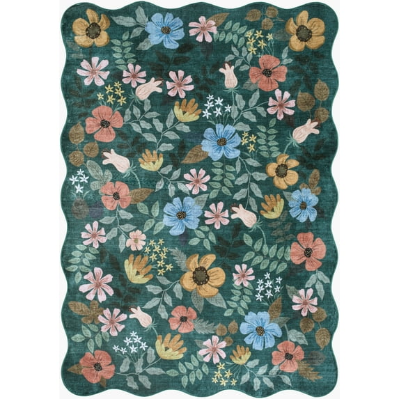 Hauteloom Fergie Living Room, Bedroom Machine Washable Area Rug - Contemporary - Teal, Coral, Sky Blue - 5'3" x 7'7"