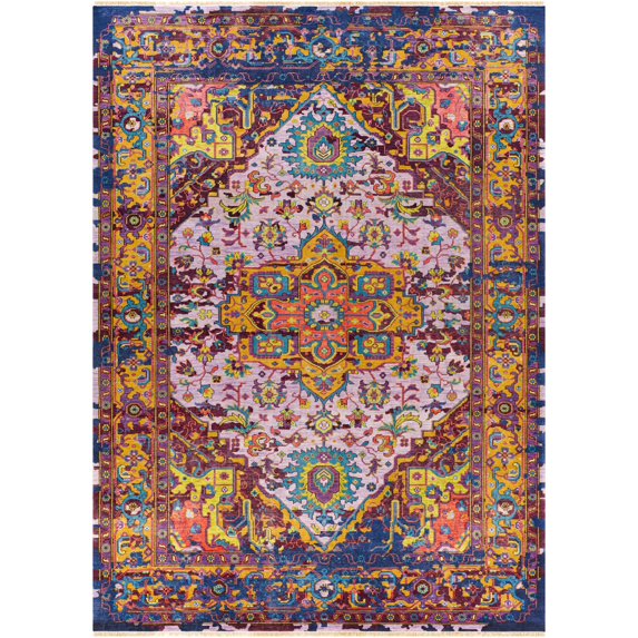 Hauteloom Wezac Wool Living Room, Bedroom Area Rug - Medallion Floral Border - Traditional Oriental Boho - Multicolor, Yellow, Burgundy - 2' x 3'