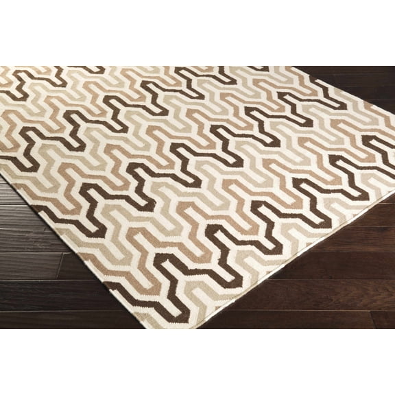 Hauteloom Bologna Wool Living Room, Bedroom Area Rug - Geometric Trellis Abstract - Contemporary Modern Mid-century - Brown, Cream, Beige - 2' x 3'