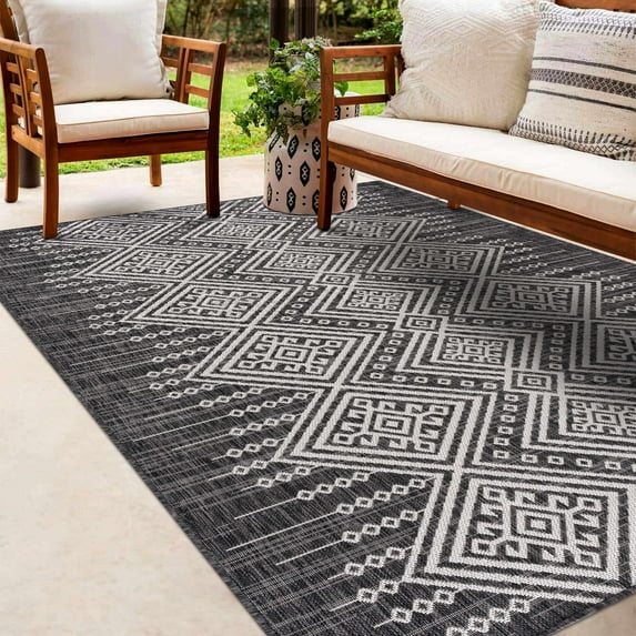 Hauteloom Frankville Living Room, Bedroom Patio Outdoor Area Rug - Bohemian/Global - Black, White - 7'10" x 10'2"