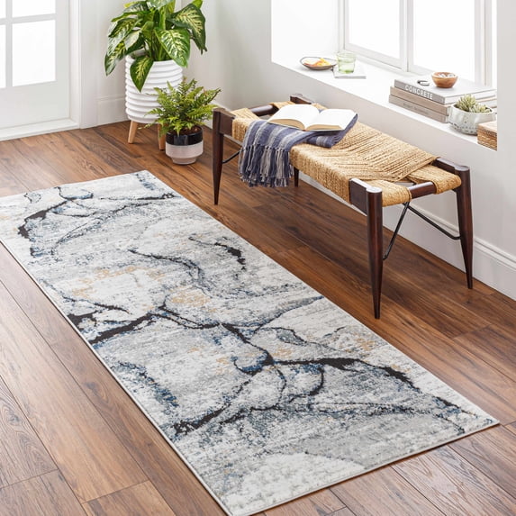 Hauteloom Fremantle Hallway, Kitchen Runner Rug - Modern - Gray, Beige - 2'7" x 10'