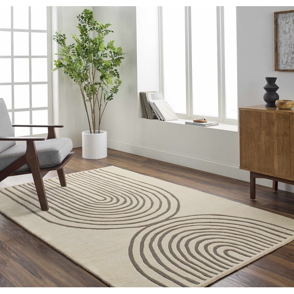 Hauteloom Fuat Wool Living Room, Bedroom Area Rug - Contemporary - Beige, Light Brown - 9' x 12'