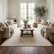 Hauteloom Gaiwan Living Room, Bedroom Machine Washable Area Rug - Square Piles, Checkered - White, Cream - 53 x 7