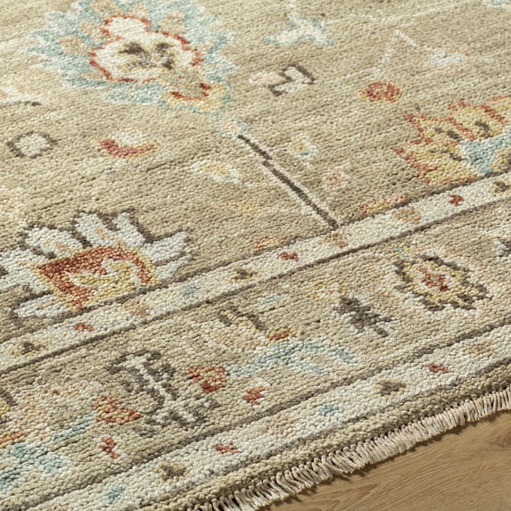 Hauteloom Erie Wool Living Room, Bedroom Area Rug - Traditional - Tan, Dark Brown, Yellow - 2' x 3'