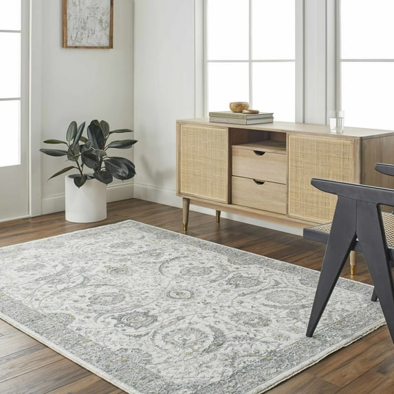 Hauteloom Gauge Living Room, Bedroom Area Rug - Traditional - Light Gray, Multi Brown, Neutral - 12' x 15'