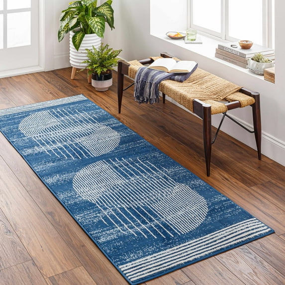 Hauteloom Gent Hallway, Kitchen Runner Rug - Modern - Silver, Blue - 2'7" x 10'