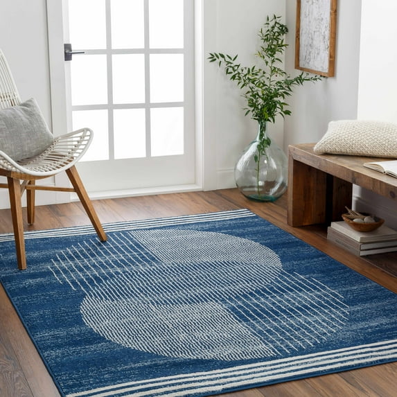 Hauteloom Gent Living Room, Bedroom Area Rug - Modern - Silver, Blue - 6'7"