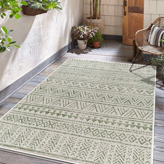 Hauteloom Gerda Living Room, Bedroom Patio Outdoor Area Rug - Bohemian, Transitional - Light Gray, Taupe, Gray - 7'10" Round
